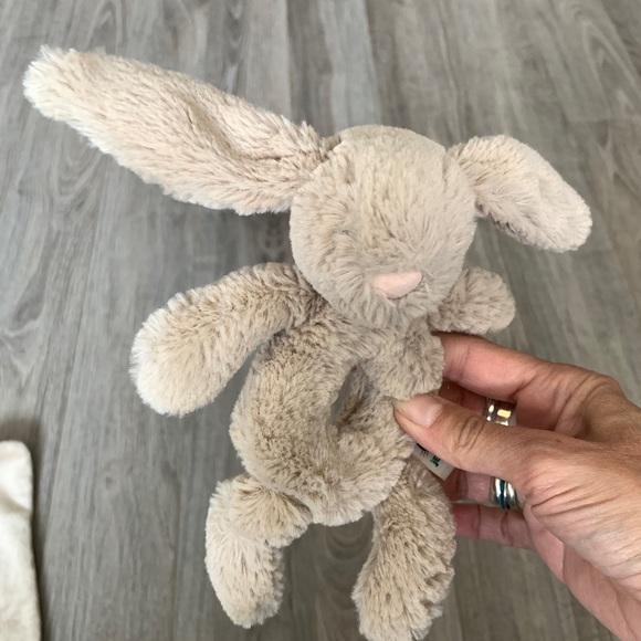 Jellycat Bashful Bunny Lovey Security Blanket AND Bunny Rattle: 2 Beige Plushies - Picture 4 of 7